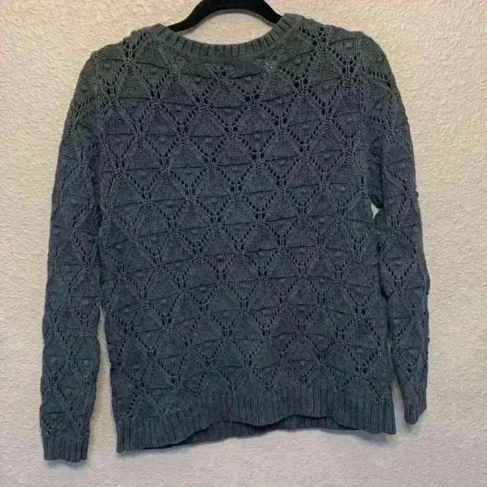 Tommy Hilfiger gray chunky sweater sz L open knit crew neck career comfy casual - Picture 7 of 8